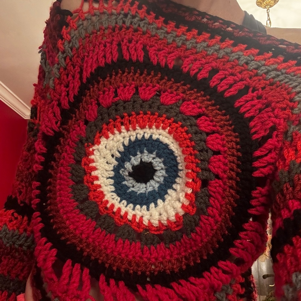 Multicolor Evil Eye Crochet Sweater